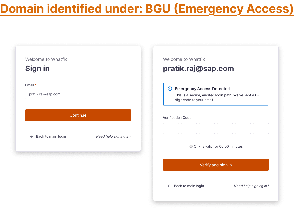 Domain identified — break-glass user (emergency access). The fallback for when the identity provider is unavailable.