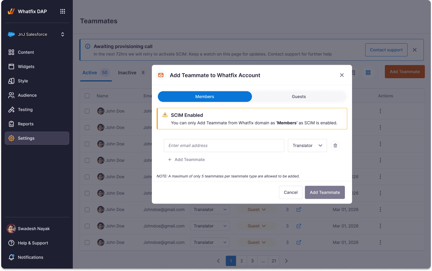 Add teammates — Members tab. The invite path for full members.